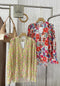 Spring Floral Print Pleated Chiffon Shirts